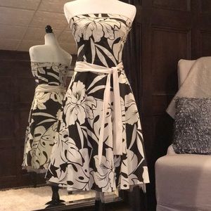 HP Tropical brown/ivory summer strapless dress EUC